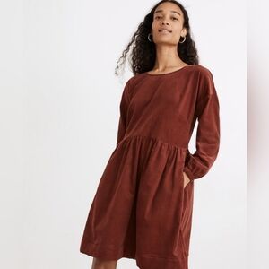 Madewell Rusted Burgandy Corduroy Relaxed Mini Dress Size Medium